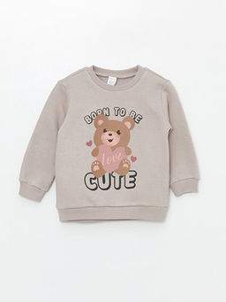 Bisiklet Yaka Kal?n Bask?l? K?z Bebek Sweatshirt