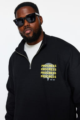 TRENDYOL MAN Siyah Buyuk Beden Oversize/Genis Kesim Dik Yaka Fermuarl? S?cak Tutan Sweatshirt TMNAW24AO00005 - Trendyolmilla фото 3