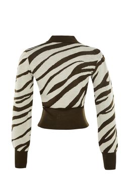 Zumrut Yesili Zebra Desenli Crop Triko Kazak TWOAW21KZ0010 - Trendyolmilla фото 15