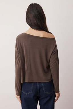 Kahverengi Modall? More Sustainable Kay?k Yaka Relaxed/Rahat Kesim Orme Bluz TWOAW25BZ00282