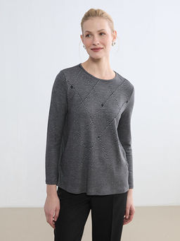 Bisiklet Yaka Desenli Kad?n Ti??rt