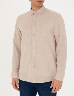 Рубашка Pierre Cardin Regular Fit бежевая с длинным рукавом