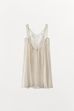VESTIDO PLIEGUES BORDADOS FLORALES / Blanco roto - Zara фото 13