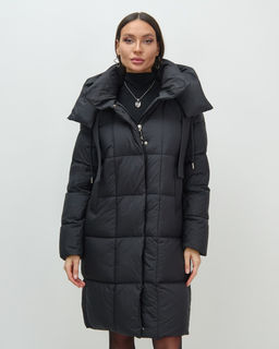 Пальто зимнее утепленное с капюшоном женское черного цвета 7700Ch - Visdeer фото 12