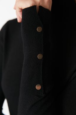 Siyah Merserize Gorunumlu Premium Iplik / Ozel Iplik Basic Triko Kazak TWOAW23KZ01514