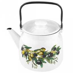 "Оливковая ветвь" Чайник эмалированный 3,5л, д19,4см, h16,2см, s0,08мм, двойной слой эмалевого покрытия, металлическая крышка с пластмассовой ручкой-кнопкой, металлическая подвижная ручка (Россия)