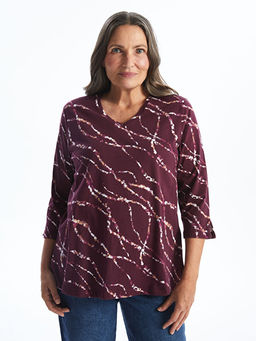 V Yaka Desenli Kad?n Bluz