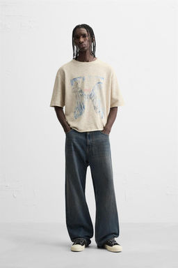 CONTRAST PRINT KNIT T-SHIRT