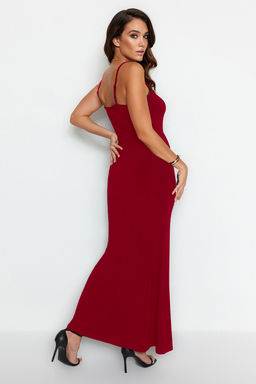 TRENDYOLMILLA Kahverengi Fitted/Vucuda Oturan Ask?l? Maxi Esnek Orme Kalem Elbise TWOSS23EL02435 фото 37