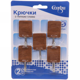 Цена за 5 шт. Крючки в наборе 5шт на липком слое "ИДЕЯДОМА", форма прямоугольник, принт тёмное дерево, нагрузка 2кг