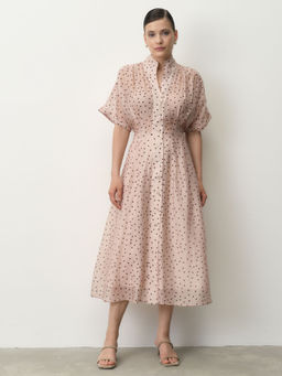 Платье из тенселя 90501 пудровое в горошек