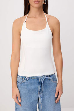 Ekru Duz Fitted Halter Yaka Ince Ask?l? Kolsuz Pamuklu Esnek Orme Atlet TWOSS26AL00067 - Trendyolmilla фото 3