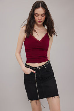 TRENDYOLMILLA Bordo Dantel Detayl? Ask?l? Fitted/Vucuda Oturan Orme Atlet TWOSS25AL00013