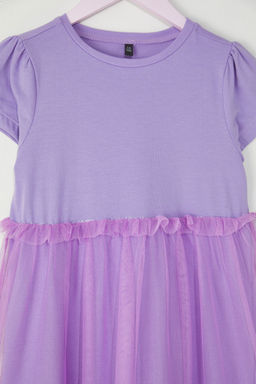 Ekru Pamuklu K?z Cocuk Basic K?sa Kol Mini Tutulu Bayraml?k Dokuma Elbise TKDSS25EL00075 - Trendyolmilla фото 7