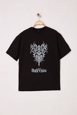 TRENDYOL MAN Siyah Oversize/Genis Kesim Bisiklet Yaka Bask?l? %100 Pamuk T-Shirt TMNSS25TS00168 - Trendyolmilla фото 2