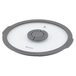 51092 WERNER Крышка стеклянная IMOLA 24см с силиконовым ободком и складной нейлоновой ручкой. Цвет: серый. Материал: закаленное стекло, силикон, нейлон