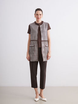 Bisiklet Yaka Ekose Kad?n Yelek