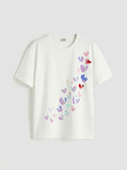 Payetli Kalp Desenli K?z ?ocuk Ti??rt