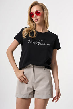 Футболка прямого силуэта с принтом черная