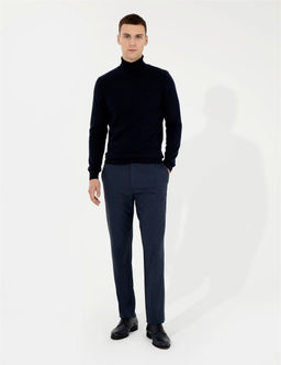 Lacivert Slim Fit Bal_k__ Yaka Basic Triko Kazak