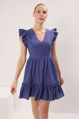 Indigo Brode Skater/Belden Ac?lan Mini Astarl? Dokuma Elbise TWOSS22EL00697