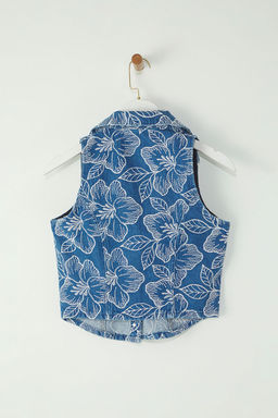 TRENDYOLMILLA Mavi Cicek Desenli Gomlek Yaka Denim Yelek TWOSS25YE00075 фото 6