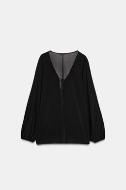 TOP CREPE MANGA ABULLONADA / Negro - Zara фото 7