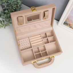 Шкатулка кожзам для украшений чемодан Крупная клетка бежевая 9х25х17 см - Simaland фото 3