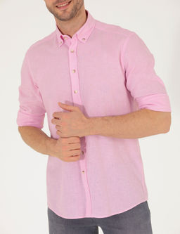 Pembe Keten Kar___ml_ Regular Fit Uzun Kollu G_mlek