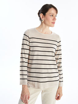 Bisiklet Yaka ?izgili Uzun Kollu Kad?n Triko Kazak