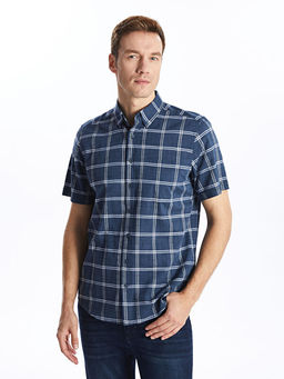 Regular Fit K?sa Kollu Ekose Poplin Erkek G?mlek