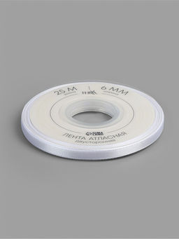 Цена за 2 шт. Лента атласная TEIRA, двухсторонняя, 6 мм, 25±1 м, белая №0029