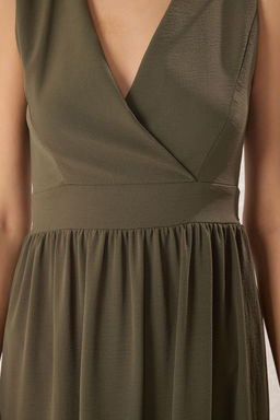 Haki Duz Etegi Belden Ac?lan Kruvaze Midi Dokuma Elbise TWOSS25EL00201 - Trendyolmilla фото 3