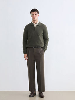 Polo Yaka Yar?m Fermuarl? Erkek Triko Kazak