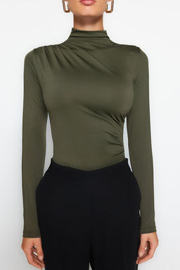 Haki Buzgu Detayl? Dik Yaka C?tc?tl? Esnek Orme Body TWOAW24BD00014