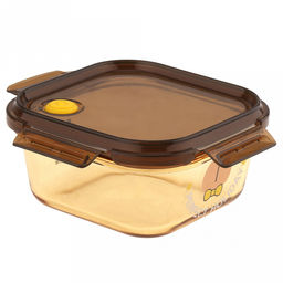 "Мишины мечты" Контейнер стеклянный 780мл, 14,8х14,8см h6,3см, боросиликатное стекло, с деколью, цвет - медовый, квадратный, пластмассовая крышка с пароотводом, герметичная, с клипсами, с силиконовым уплотнителем (Китай)