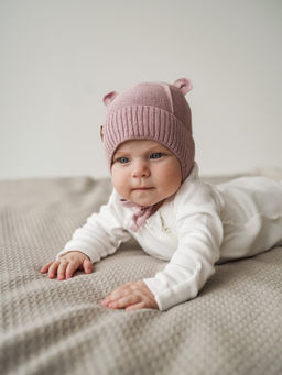 Шапка хлопковая на подкладе Пудра 0+