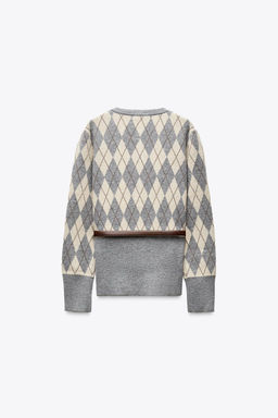 DIAMOND PATTERN KNIT JACKET WITH BELT - Zara фото 3