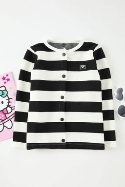 Siyah K?z Cocuk Cizgili Triko H?rka TKDAW25HI00005