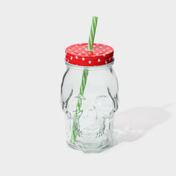 Кружка Доляна «Череп. Хэллоуин», 400 мл, 9×14.5 см, с крышкой и трубочкой, стекло, МИКС