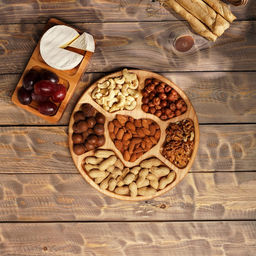 Набор менажниц Adelica, 6 секций, 2 секции, подставка, масло в подарок, дерево берёза, бежевый