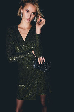 Vestido cruzado de lentejuelas - H&m фото 2