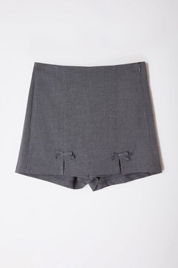 Gri Fiyonk Detayl? Y?rtmacl? Mini Dokuma Sort Etek TWOAW25SR00021