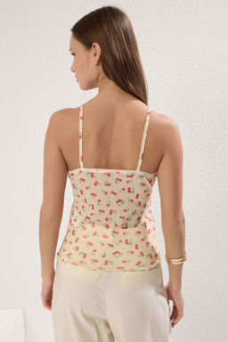 Mavi Cicek Bask?l? Ayarlanabilir Ask?l? Dokulu Ask?l? Esnek Orme Bluz TWOSS24BZ00425 - Trendyolmilla фото 12