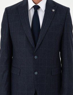 Lacivert Slim Fit Ekose Y_n Tak_m Elbise