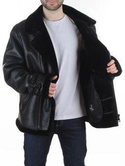 506186530 BLACK Куртка мужская зимняя "Пилот" (искусственная кожа, искусственный мех)