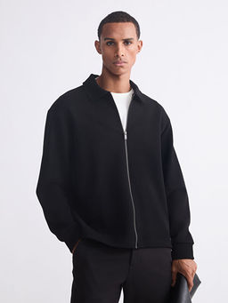 Standart Kal?p Polo Yaka Erkek Fermuarl? Sweatshirt
