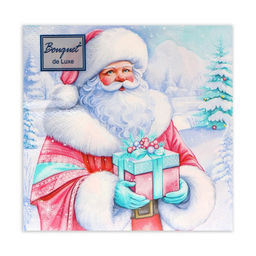 Цена за 4 шт. Салфетки новогодние бумажные Bouquet de Luxe Дедушка Мороз, 3 слоя, 24?24 см, 25 шт.