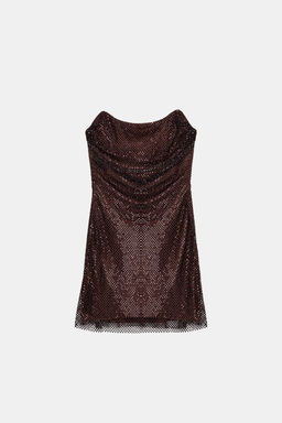 RED STRAPLESS SEQUIN DRESS - Zara фото 7