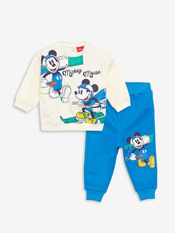 Bisiklet Yaka Mickey Mouse Bask?l? Erkek Bebek Ti??rt ve E?ofman Alt 2li Tak?m